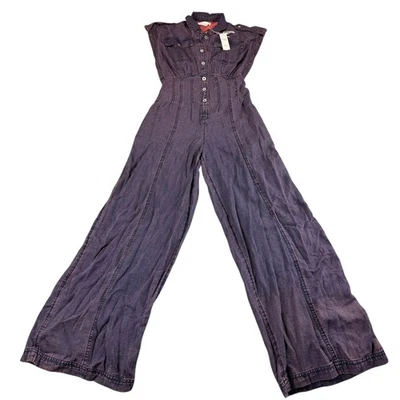 Anthropologie индиго стирка широкие ноги джинсовой ткани комбинезон кнопка спереди без рукавов размер 2 - Изображение 1 из 4