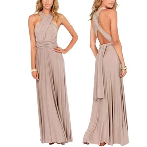 Multiway Transformer Wrap Dress Bridesmaid Elastic Waist Convertible Maxi Gown S - Picture 1 of 9