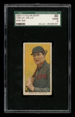 1909-11 T206 Set-Break Vic Willis con murciélago oso polar SGC 2 BUENO Foto 1 de 3