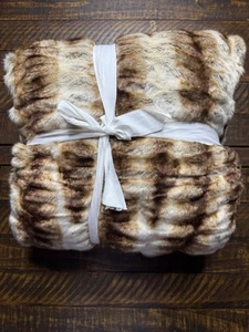 Pottery Barn Ruched Faux Fur Oversized 60"x 80" Throw Blanket Caramel Ombre NWOT - Picture 1 of 2