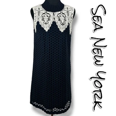 Vestido Sea New York Guipur Encaje Crochet Blanco Azul Marino Lana Algodón Para Mujer Talla 0 Foto 1 de 4