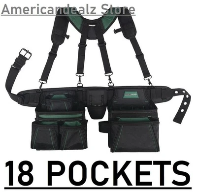 MASTERFORCE 18 Pocket Polyester Carpenter Suspension Tool Rig Padded Belt & Suspenders