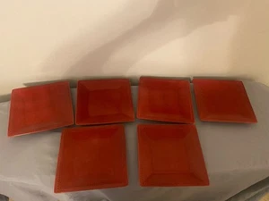 6 Pier 1 Square Salad Plates 8.5 Inch Red Spice Route Paprika Beaded EUC - Picture 1 of 5