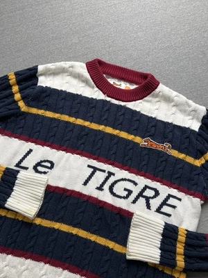 Suéter Le Tigre Para Hombres M Deletrear Cable Tejido Preppy Abuelo Años 90 De Colección Foto 1 de 4