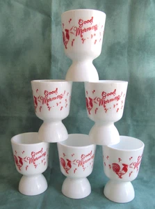 Juego De Colección De 6 Tazas Doble Huevo Hazel Atlas Vidrio Leche Gallo "Buenos Días" - Imagen 1 de 6