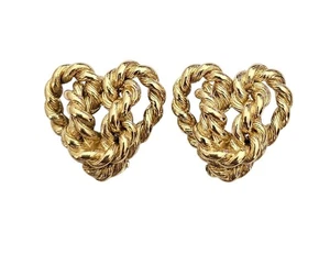Pendientes de clip Givenchy tono dorado cuerda torcida corazón, firmados - Imagen 1 de 7