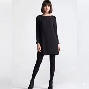 Vestido Eileen Fisher Mujer Pequeño PP Negro Cuello Barco Seda Manga Corta Larga - Imagen 1 de 13