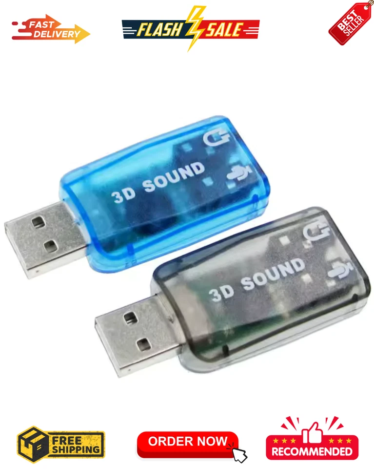 USB External 5.1 Sound Card 3D Virtual Audio Adapter Mic Speaker Plug & Play PC - Image 1 of 4