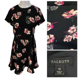 Talbots Dress Womens 10 Black Pink Floral Work Office Church Date Elegant - Picture 1 of 15