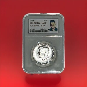 1964 / KENNEDY HALF / 50C JFK 6706 [KEEPSAKE SLAB] (90% SILVER) BU/MS+ [UNC] - Picture 1 of 24