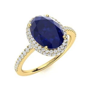 Natural Blue Sapphire and Diamonds Gemstone Women Ring 14k Yellow Gold Ring - Picture 1 of 4