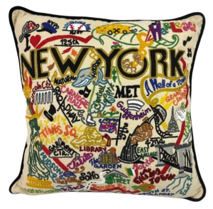 CATSTUDIO Pillow Cushion New York City Hand Embroidered Organic BNWT 50cm - Foto 1 di 12