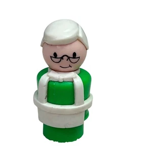 Fisher Price Little People Main Street Storekeeper Green White Hair Apron 2500 - Picture 1 of 5