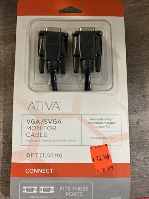 Ativa VGA/SVGA Monitor Ext Cable 6 Feet HDB 15 Male/ HDB Male Item # 828-540 - Image 1 of 4
