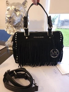 Michael Kors bag Womens Black Suede Satchel Crossbody Rare - Picture 1 of 17