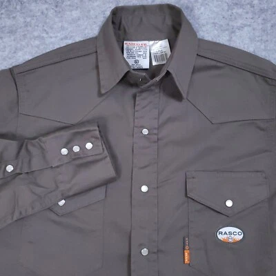 RASCO MENS FR Shirt L Pearl Snap NWOT GREY WESTERN CAT 2 NFPA 2112 G4754 - Image 1 of 4