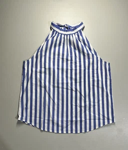 J Crew Factory Bow Back Halter Top Womens Small Blouse Blue & White Striped - Picture 1 of 9