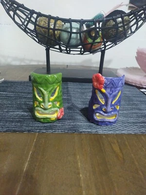 Yankee Candle Tiki Bar Tealight Holders Purple Green 2pc Set Hawaiian Polynesian - Image 1 of 3