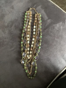 Green, Gray & Off White Gold Chain Layer Necklace - Picture 1 of 2