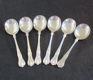 6 James Ryals Sheffield Silver Plated Kings Royale Pattern Soup Spoons Cutlery - Picture 1 of 6