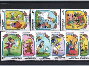 GRENADA Grenadines Complete SET of 9 DISNEY 1984 EASTER Stamps Mint Never Hinged - Picture 1 of 1