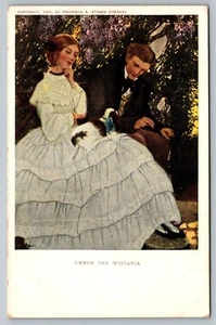 Postal Under The Wistaria Lap Dog Pareja Amor Romance 1905 Frederick Stokes - Imagen 1 de 2