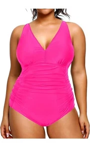 Aqua Eve Women Plus Size One Piece Swimsuits V Neck Tummy Control Bathing Suit - Picture 1 of 8