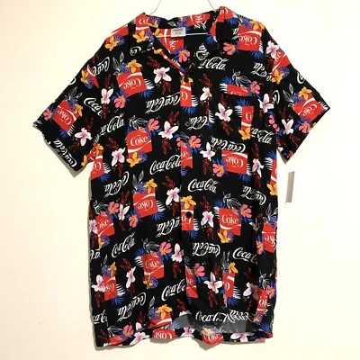 CAMISETA Para Hombres Talla GRANDE Coca Cola Abotonada Rayón Floral Camisa Hawaiana Bolsillo Foto 1 de 3