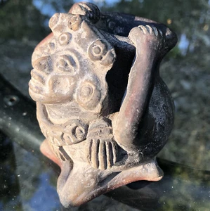 Vintage Aztec Mayan Mexican Folk Art Pottery Clay Figure Vase Pot Planter Man - Picture 1 of 12
