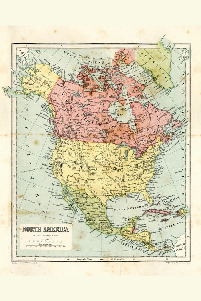 North America 19th Century Antique Style Map Poster 12x18 - Image 1 of 1