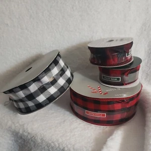 Place & Time decorative Wired Holiday Ribbon Buffalo Plaid red black black white - Picture 1 of 11