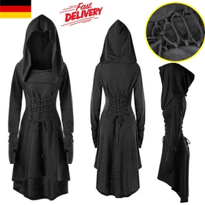 Damen Gothic Punk Cosplay mit Kapuze Umhang Cape Mantel Hexen Kostüm Kleid-DEU - Bild 1 von 8