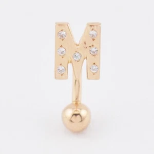 14 Karat Gelbgold Nachlass Initial M Bauchring mit weißen Edelsteinen - Bild 1 von 3