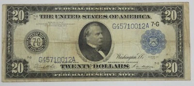 Series 1914 Large Size Blue Seal $20 Fed Res Note 7-G Chicago FINE Fr#991 - Image 1 of 4