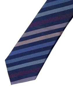Paul Smith Men's Neck Tie Blue Purple Mauve Toned Stripe Silk Faille Skinny - Picture 1 of 10