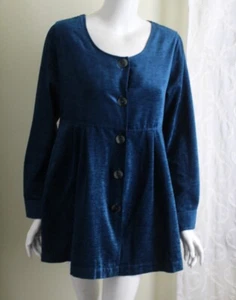 NWT Soft Surroundings Sz L Teal Velveteen Peacock Blue ALine Swing Jacket Blazer - Picture 1 of 7