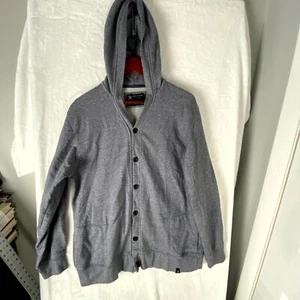Marc Ecko  Cut & Sew Sweater Mens XL Gray Cotton Long Sleeve Hooded Button Front - Picture 1 of 12