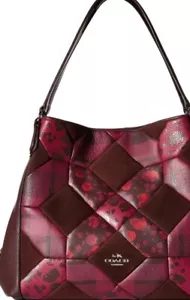 Coach Edie 31 Patchwork Leather Shoulder Bag Large Purple Women - Picture 1 of 10
