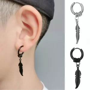 Unisex-Herren-Ohrringe Feder-Ohrringe Creolen Hip-Hop-Ohrschmuck Ohrring + < - Bild 1 von 15