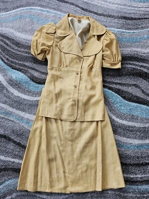 Vestido Vintage Años 40 50 Dorado Brillo Mujer 9 Verano Iglesia Brillo Foto 1 de 4