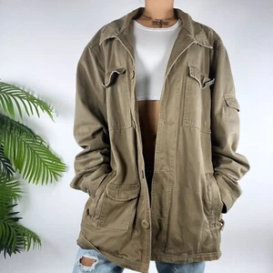 Vintage 90s Grunge Gorpcore Khaki Oversized Military Style Button Jacket / XL - Picture 1 of 11