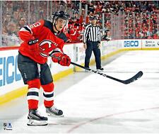 Nico Hischier New Jersey Devils Unsigned Red Jersey NHL Debut Photo