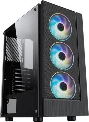 DIYPC Shadow-H3-ARGB Black Steel ATX Mid Tower PC Case 3 x ARGB Fans Installed - Image 1 of 4