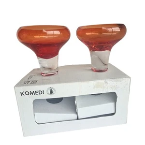 2 Vtg Fiery Red Komedi Stemless Coupe Glasses by Johanna Jelinek / Ikea Retired - Picture 1 of 8