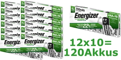12x Energizer PowerPlus Akku HR03-​AAA-Micro 700 mAH Pre-​Charged - 10er Pack - Bild 1 von 4