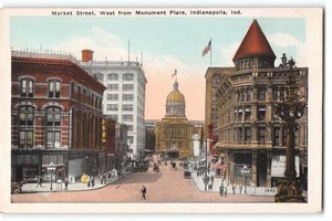 .Postcard Market Street from Monument Place Indianapolis IN c1910s Dome Capitol - Picture 1 of 2