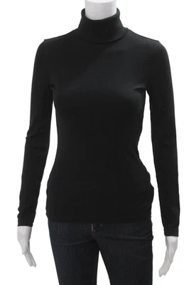 Top de mujer J Crew negro de algodón cuello alto manga larga talla XS Foto 1 de 4