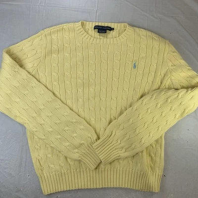 De Colección Polo Ralph Lauren Suéter Tejido Para Hombres XL Amarillo Cuello Redondo Pullover Poni Años 90 Foto 1 de 4