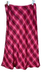 Gonna Brooks Brothers (taglia 10) linea A lino e seta rosso rosa a quadri zip laterale - Foto 1 di 10
