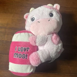 Peluche 10" Play Right Hug Me Rosa I Love Moo Mucca Giocattolo Animale - Foto 1 di 8